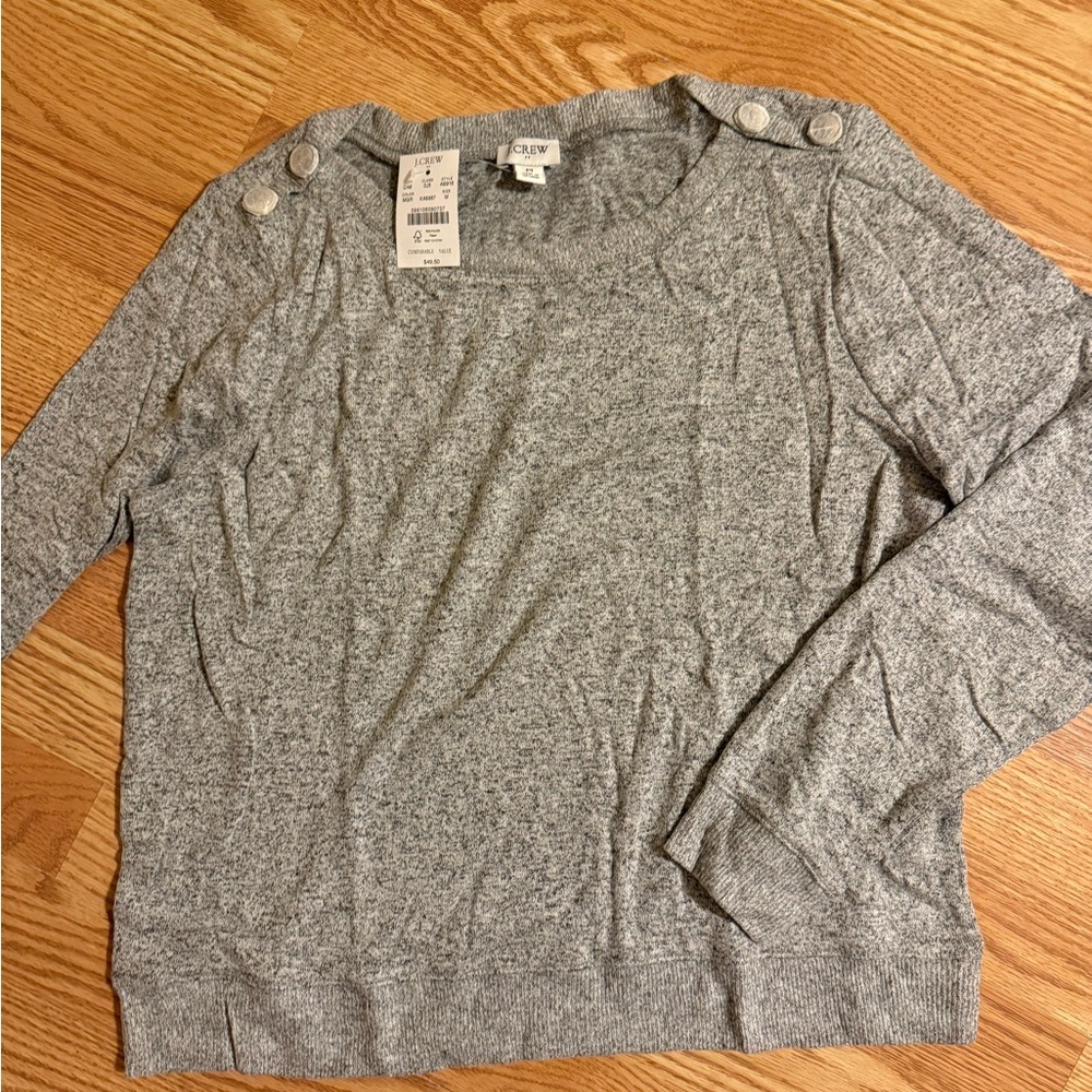 J. Crew Heather Gray Sweater with Button Accents NWT